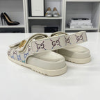 Gucci Double Rhinestone Fabric Leather Flat Sandals — view 4