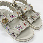 Gucci Double Rhinestone Fabric Leather Flat Sandals — view 9