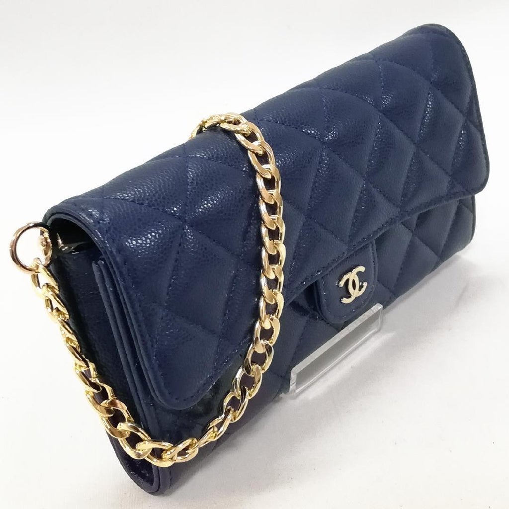 Chanel Caviar Leather Quilted Long Wallet Blue — view 2