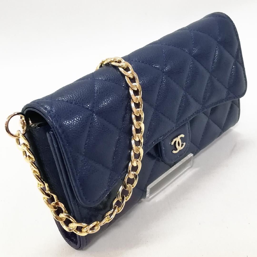 Chanel Caviar Leather Quilted Long Wallet Blue — view 2