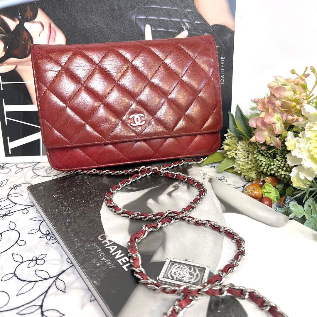Chanel Chain Wallet Quilted Deep Red Shoulder