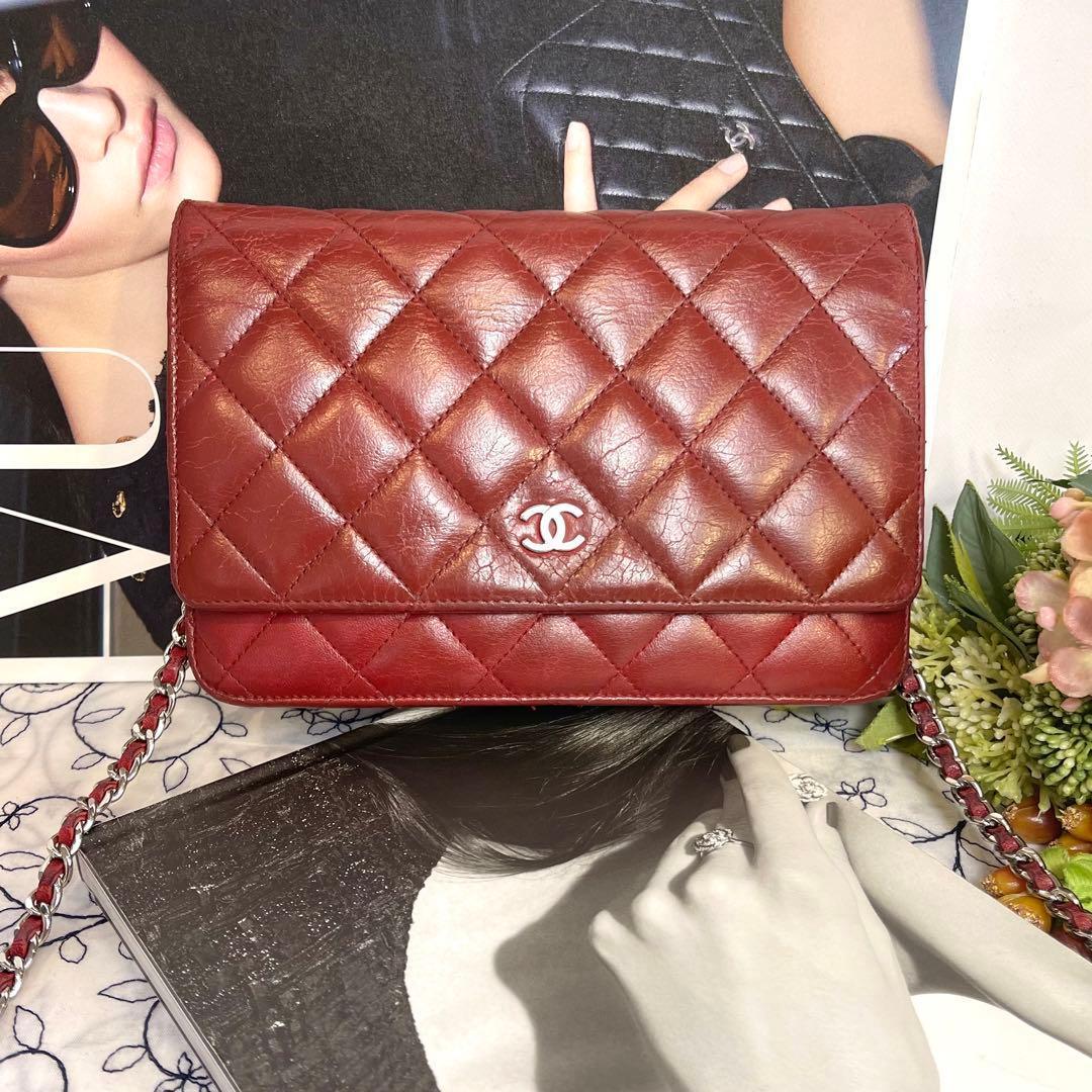 Chanel Chain Wallet Quilted Deep Red Shoulder — view 2