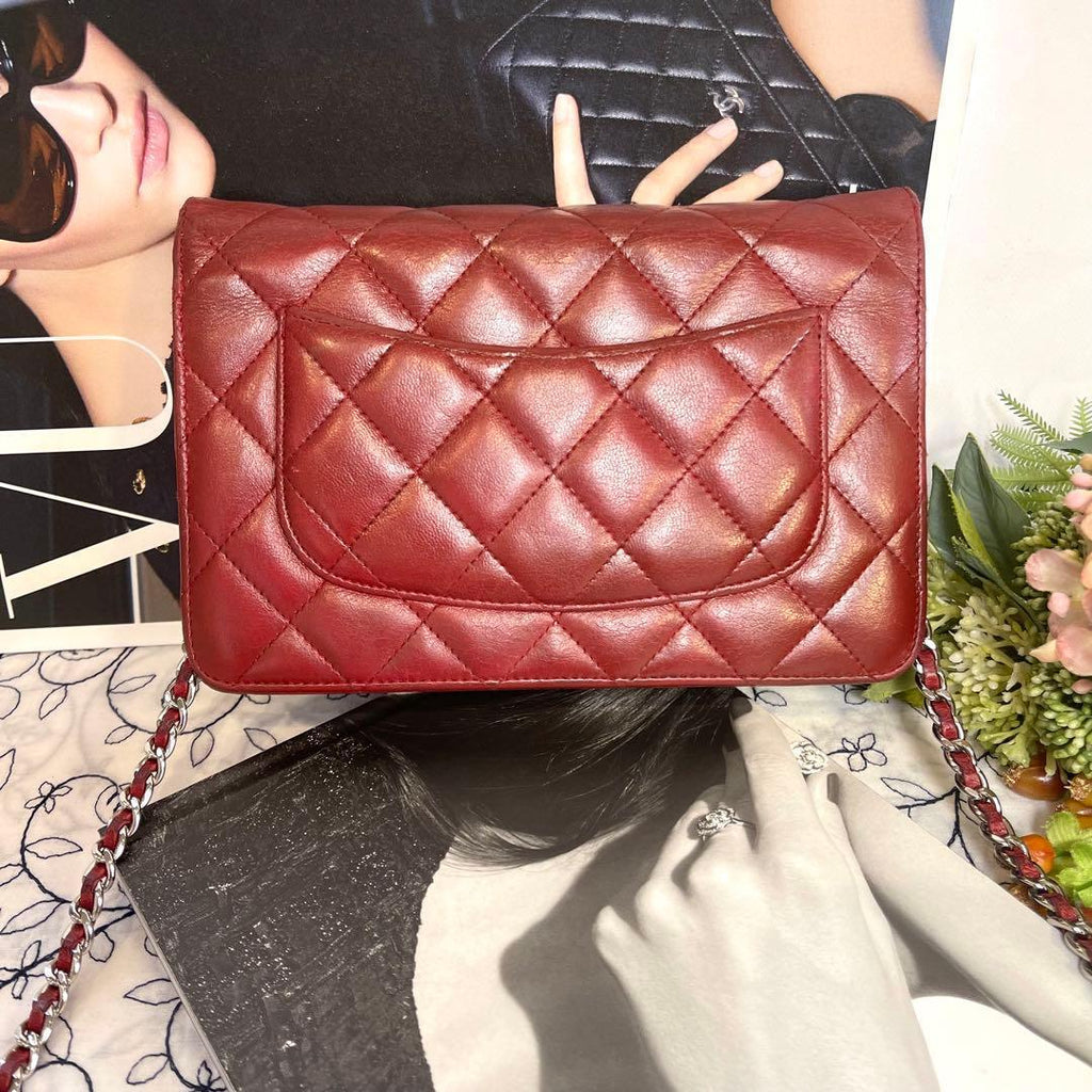 Chanel Chain Wallet Quilted Deep Red Shoulder — view 3