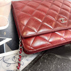 Chanel Chain Wallet Quilted Deep Red Shoulder — view 4