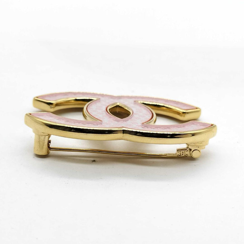 Chanel Brooch CC Logo Gold Pink Clover — view 4