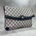 Gucci GG Clutch Navy Beige Logo Leather