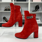 Hermes Jews Kelly Hardware Suede Short Boots Red — view 2