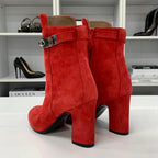 Hermes Jews Kelly Hardware Suede Short Boots Red — view 5