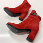Hermes Jews Kelly Hardware Suede Short Boots Red — view 7