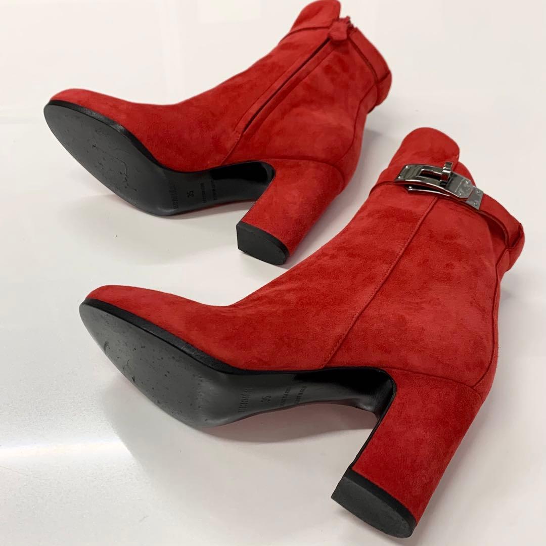 Hermes Jews Kelly Hardware Suede Short Boots Red — view 7