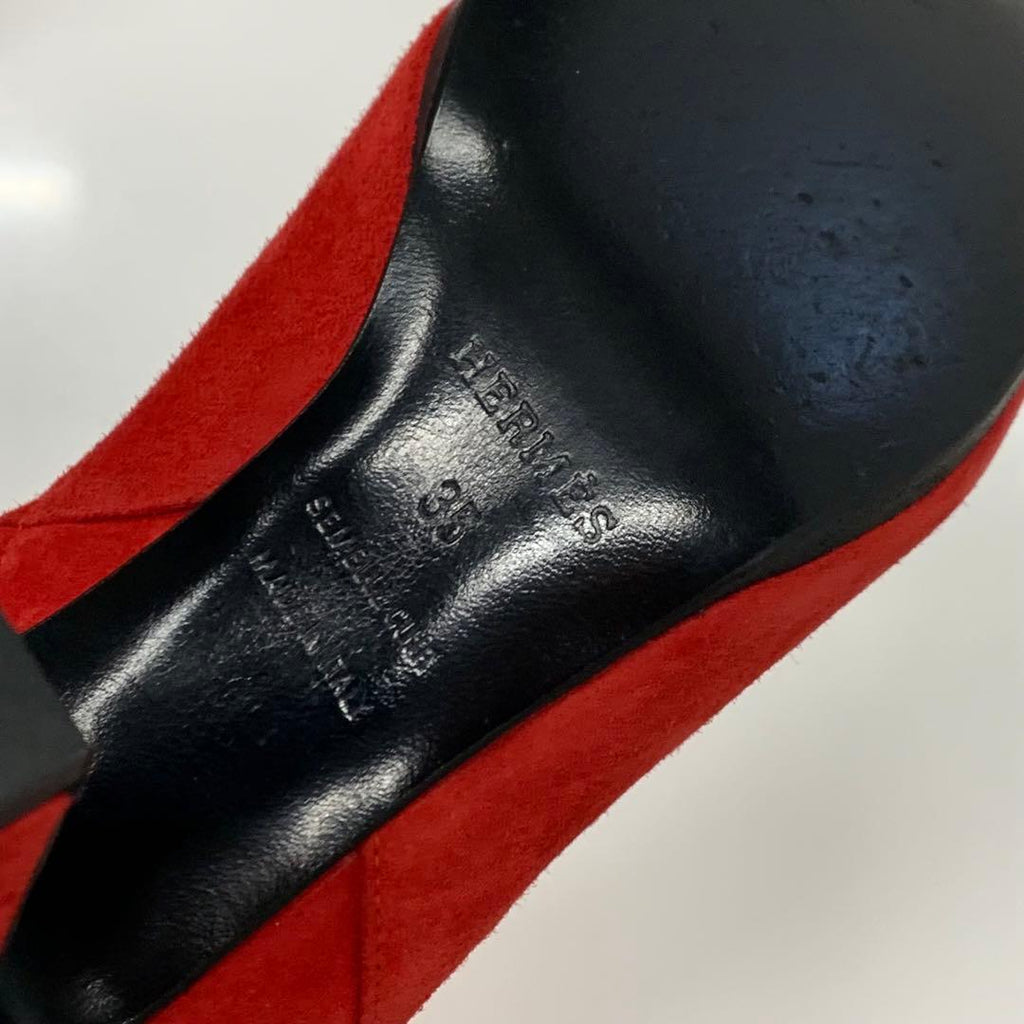 Hermes Jews Kelly Hardware Suede Short Boots Red — view 9