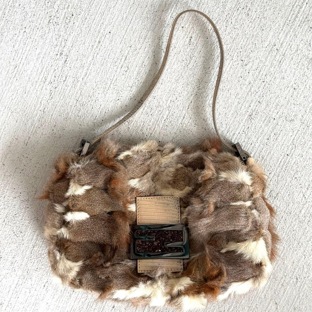 Fendi Mamma Baguette Rabbit Fur Shoulder Bag