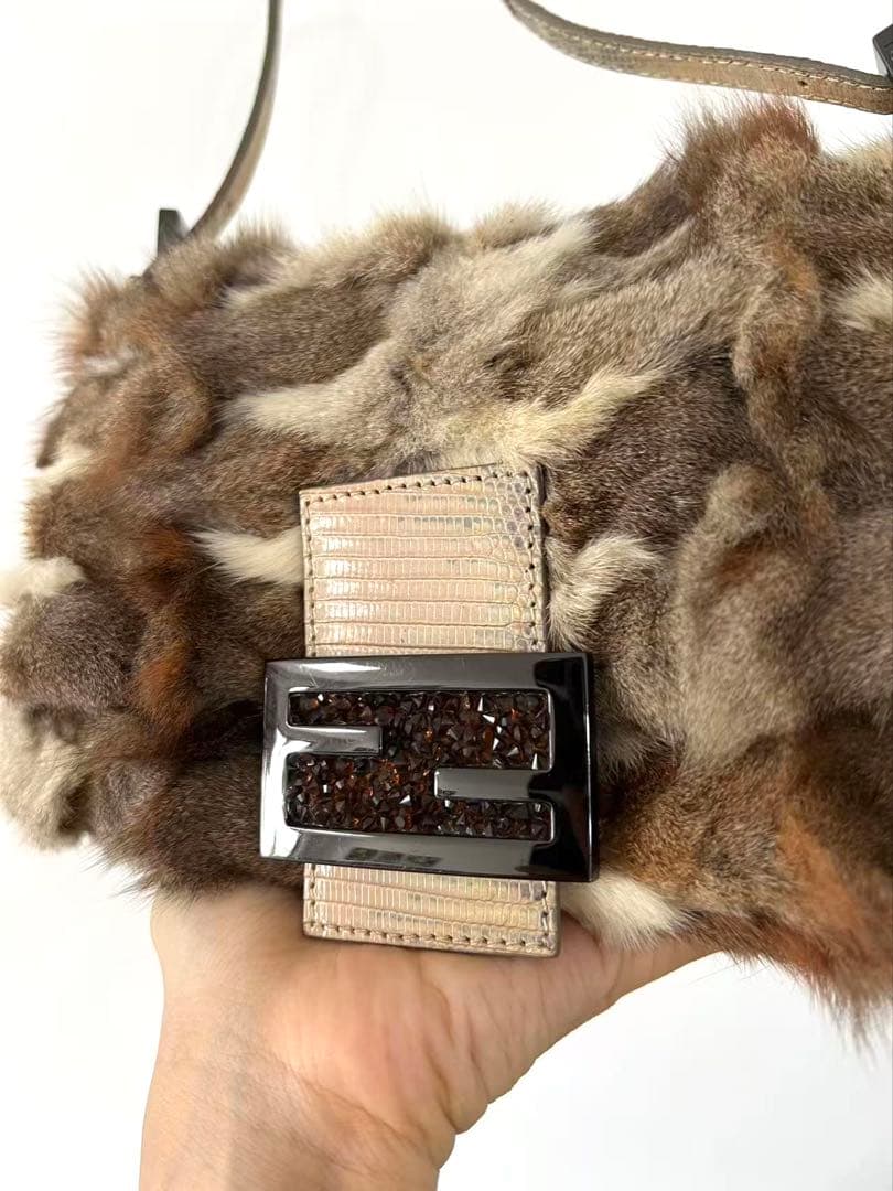 Fendi Mamma Baguette Rabbit Fur Shoulder Bag — view 3