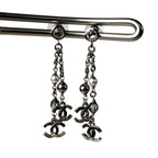 Chanel CC Logo Long Drop Earrings Light Stone Pearl — view 3