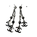 Chanel CC Logo Long Drop Earrings Light Stone Pearl — view 4