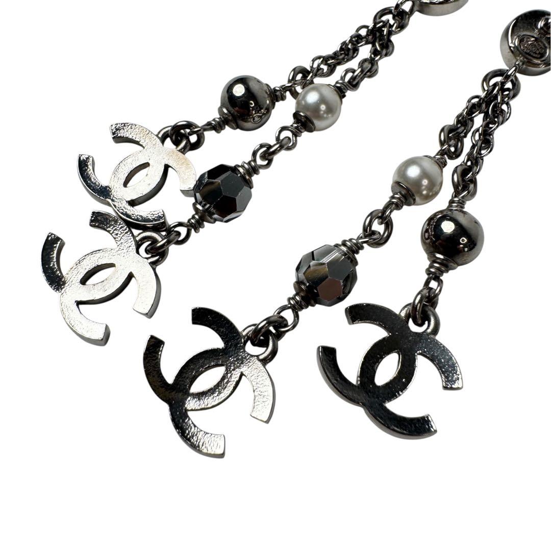 Chanel CC Logo Long Drop Earrings Light Stone Pearl — view 5