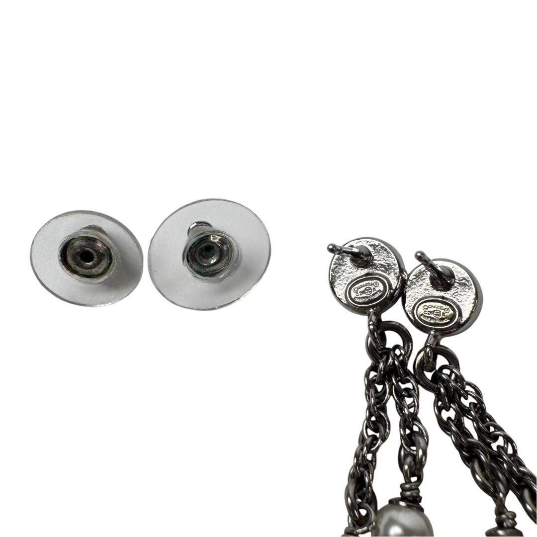 Chanel CC Logo Long Drop Earrings Light Stone Pearl — view 6