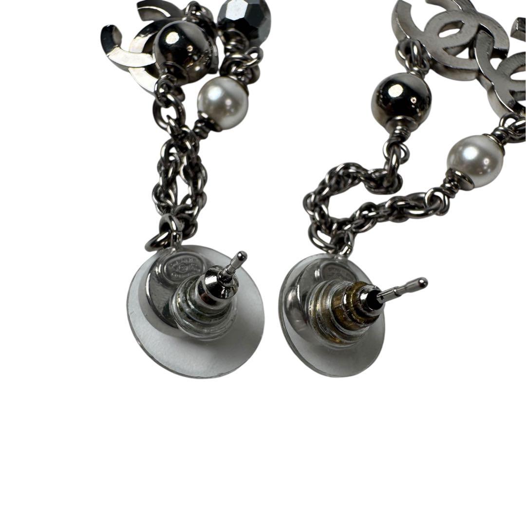 Chanel CC Logo Long Drop Earrings Light Stone Pearl — view 8