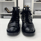 Chanel Coco Mark Leather Velor Pearl Lace Up Short Boots — view 4