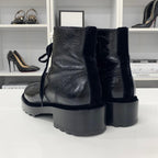 Chanel Coco Mark Leather Velor Pearl Lace Up Short Boots — view 5