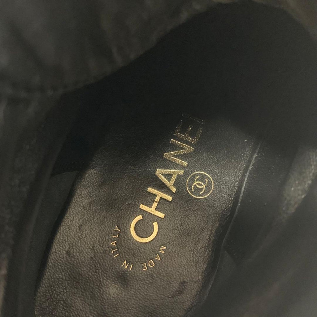 Chanel Coco Mark Leather Velor Pearl Lace Up Short Boots — view 8