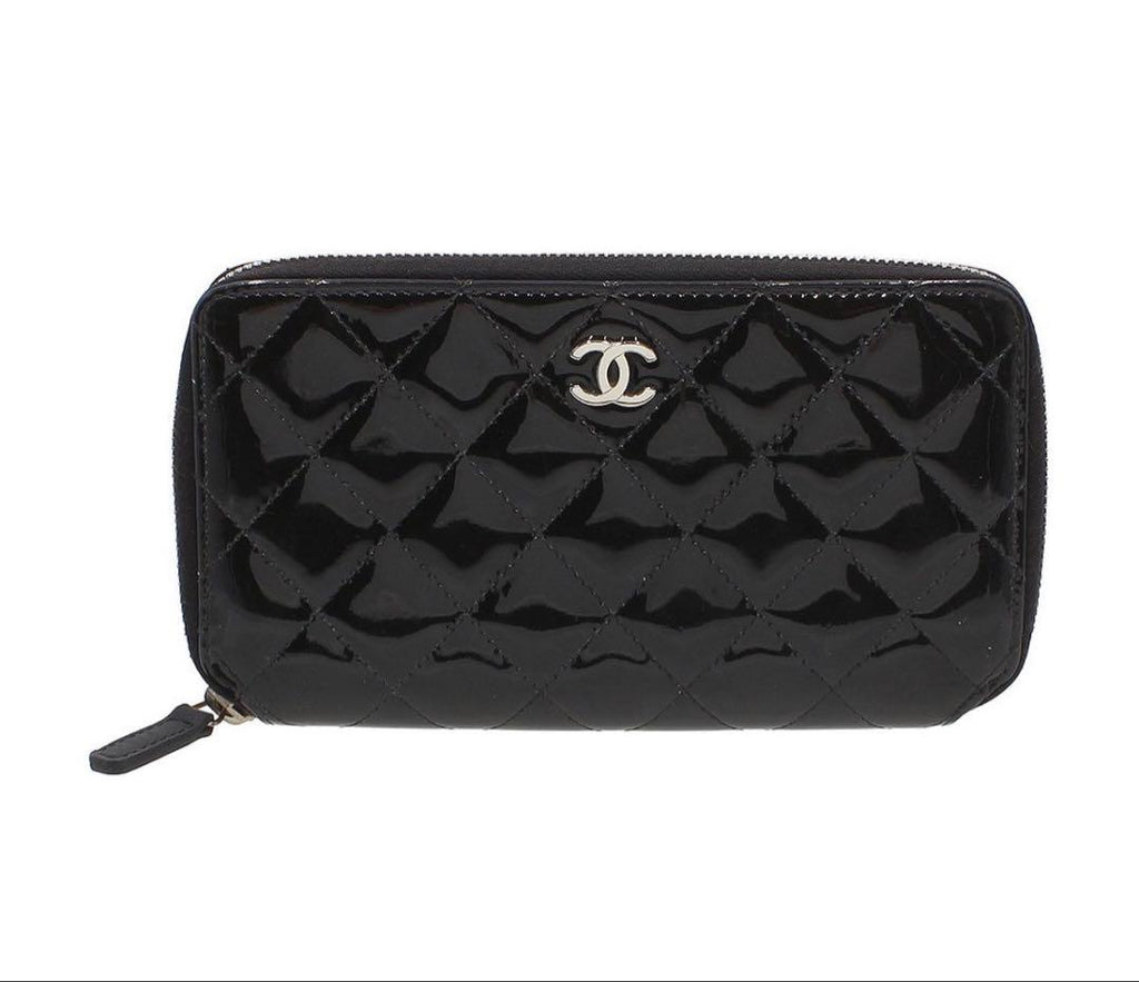 Chanel Quilted Patent Leather Zip Around Wallet
