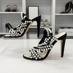 Chanel Leather CC Logo Pearl Quilted Strap Sandals Black — view 2