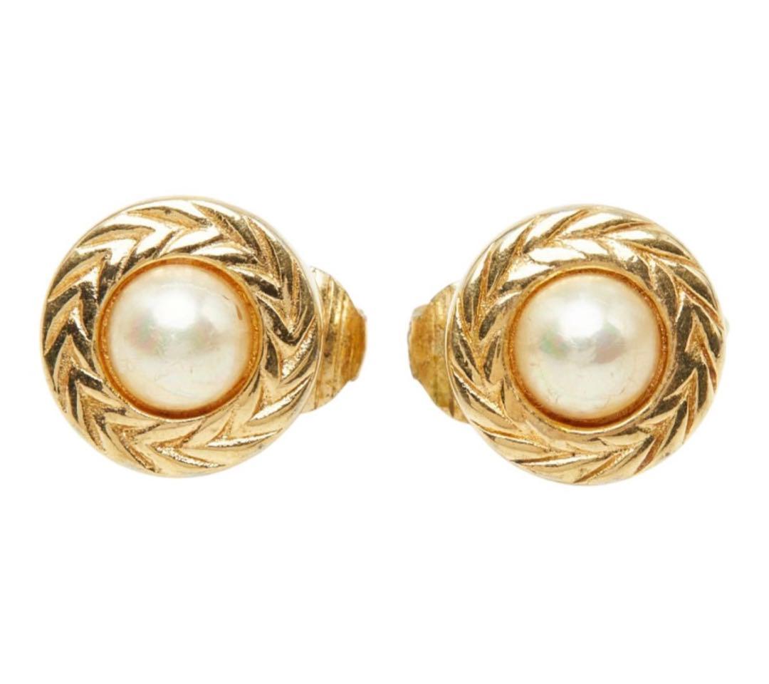 Dior Round Earrings Gold Faux Pearl — view 3
