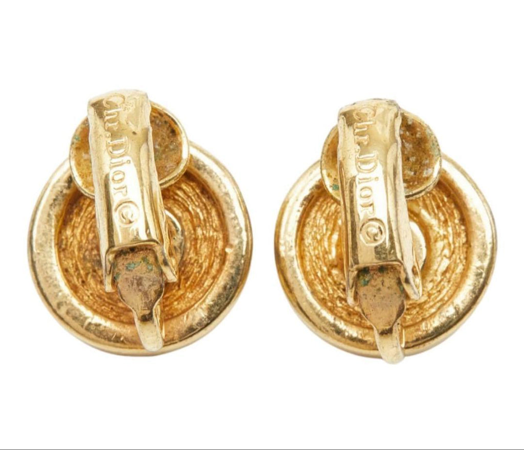 Dior Round Earrings Gold Faux Pearl — view 4