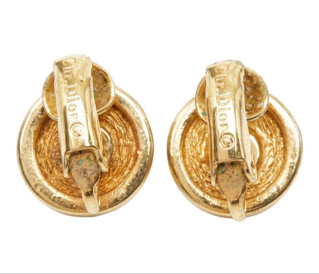 Dior Round Earrings Gold Faux Pearl — view 4