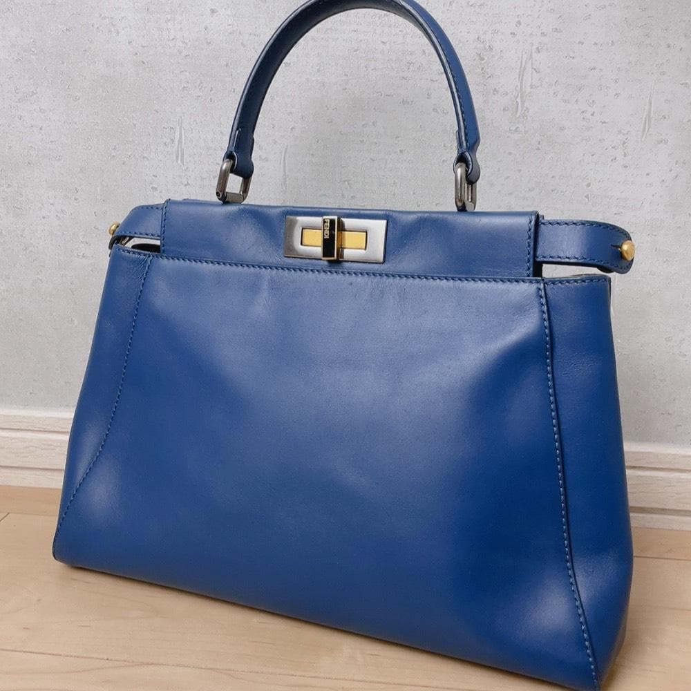 Fendi Peekaboo Leather Tote Blue