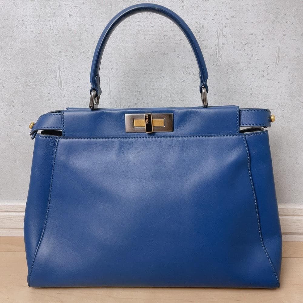 Fendi Peekaboo Leather Tote Blue — view 3