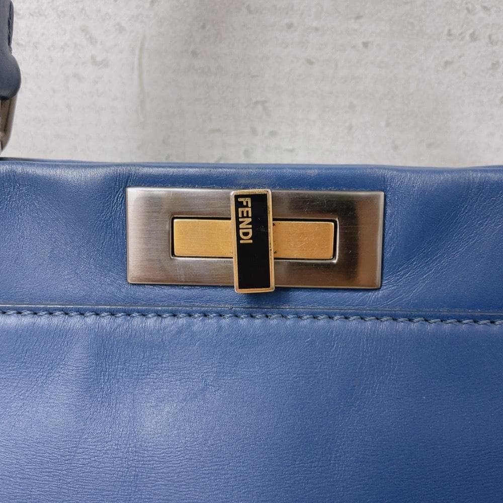 Fendi Peekaboo Leather Tote Blue — view 8