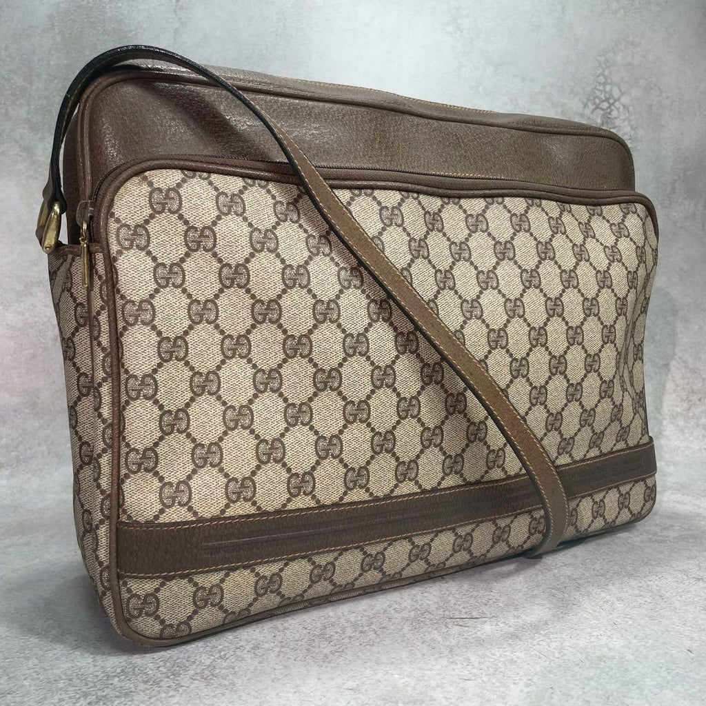 Gucci GG Shoulder Bag Brown Beige Leather Logo