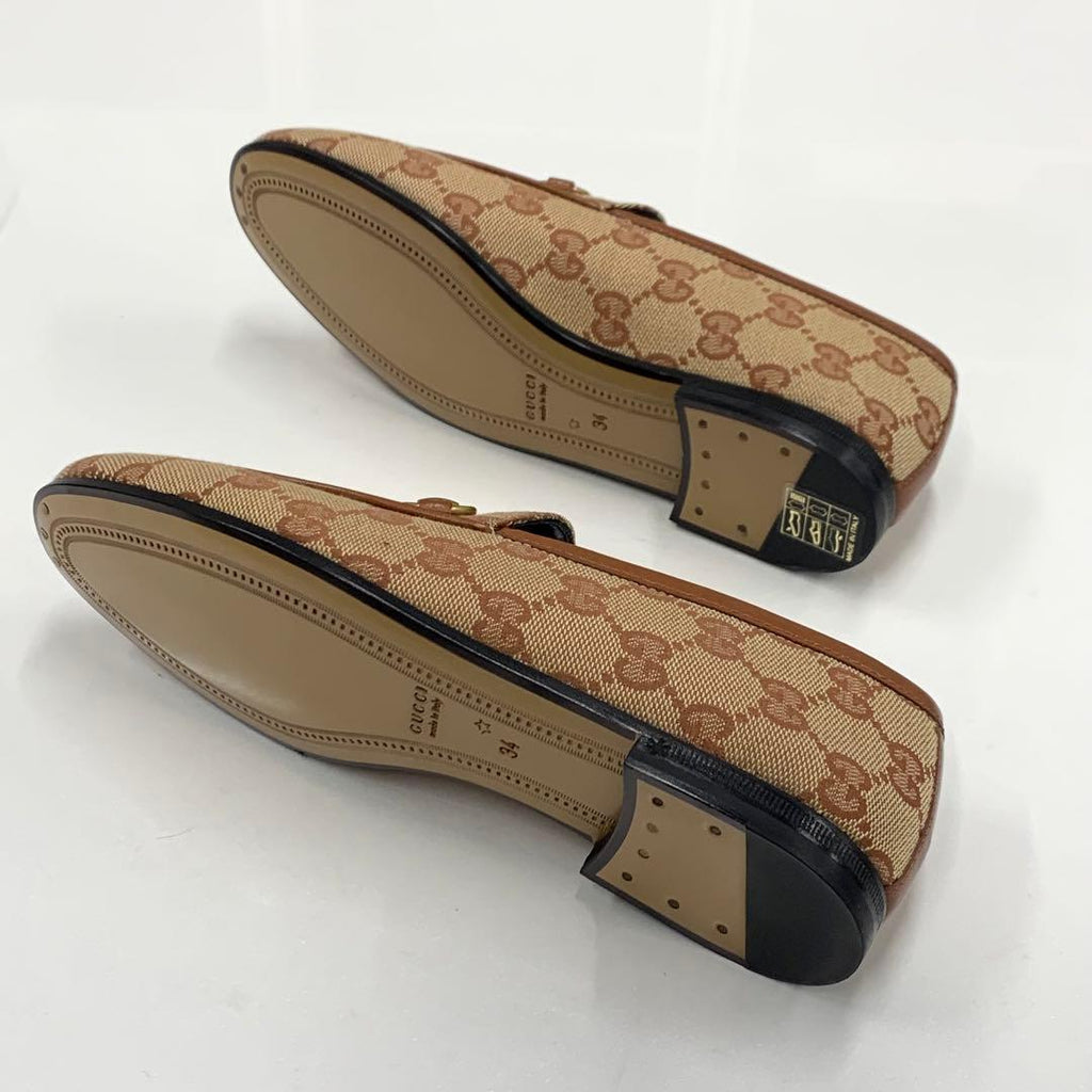 Gucci Fabric Leather Horsebit Loafers Brown — view 6