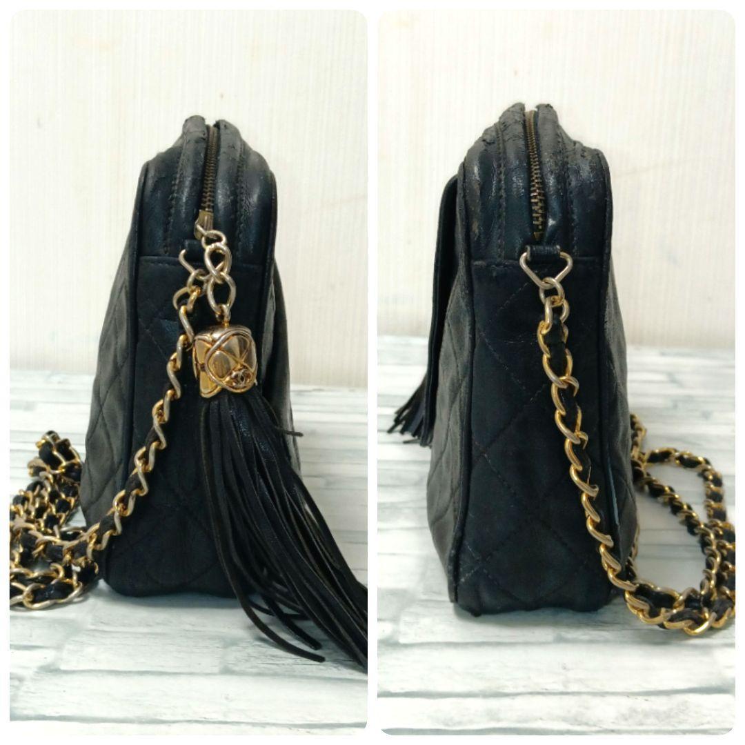 Chanel Quilted Chain Shoulder Lambskin Fringe Black — view 3