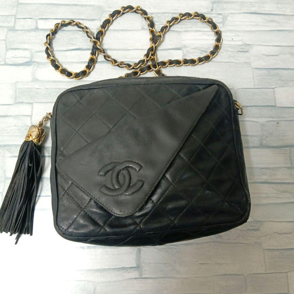 Chanel Quilted Chain Shoulder Lambskin Fringe Black — view 5