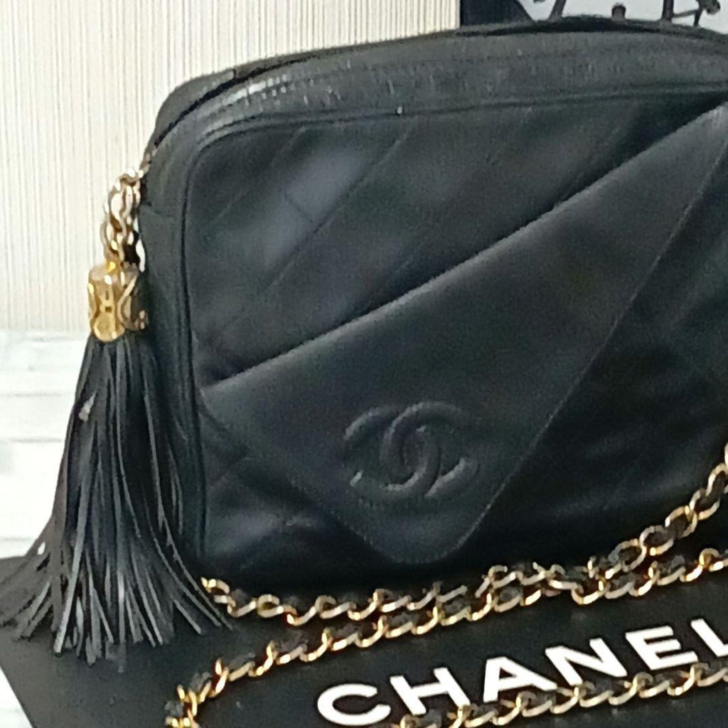 Chanel Quilted Chain Shoulder Lambskin Fringe Black — view 6