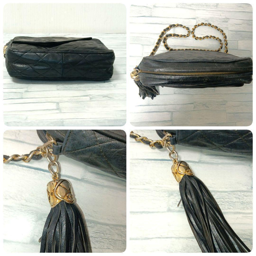 Chanel Quilted Chain Shoulder Lambskin Fringe Black — view 7