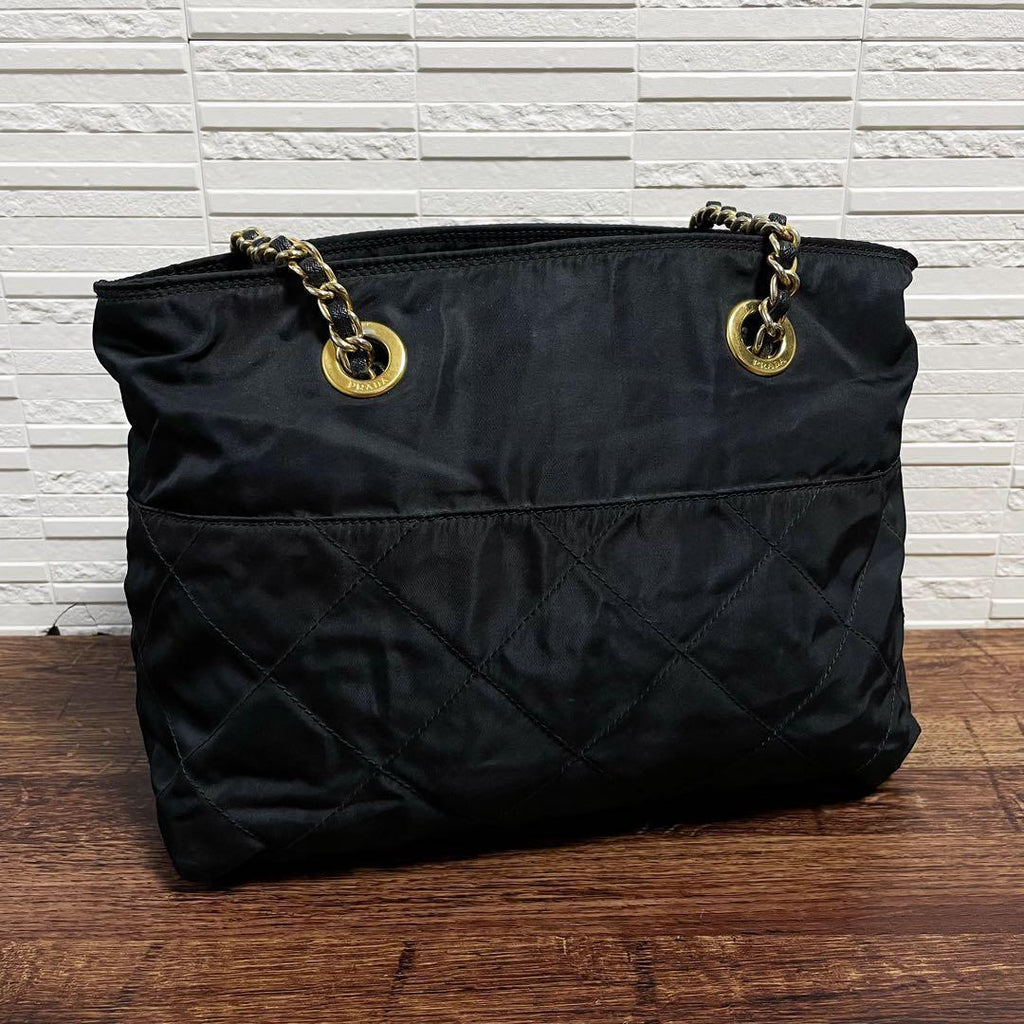 Prada Quilted Chain Shoulder Tote Triangle Plate Logo — view 2