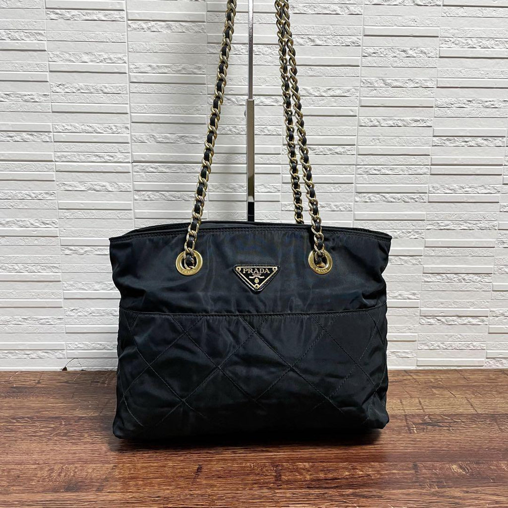 Prada Quilted Chain Shoulder Tote Triangle Plate Logo — view 3