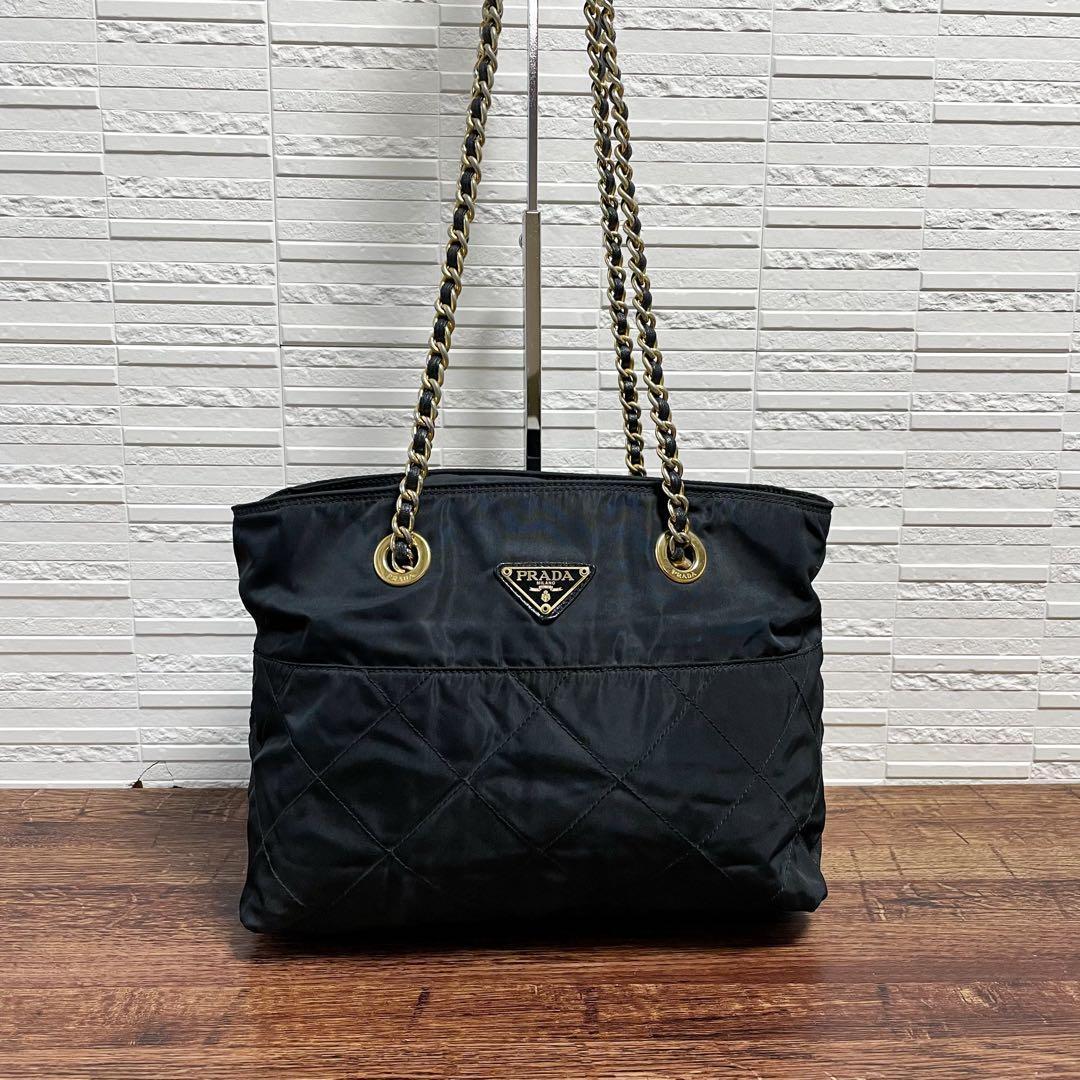 Prada Quilted Chain Shoulder Tote Triangle Plate Logo — view 3