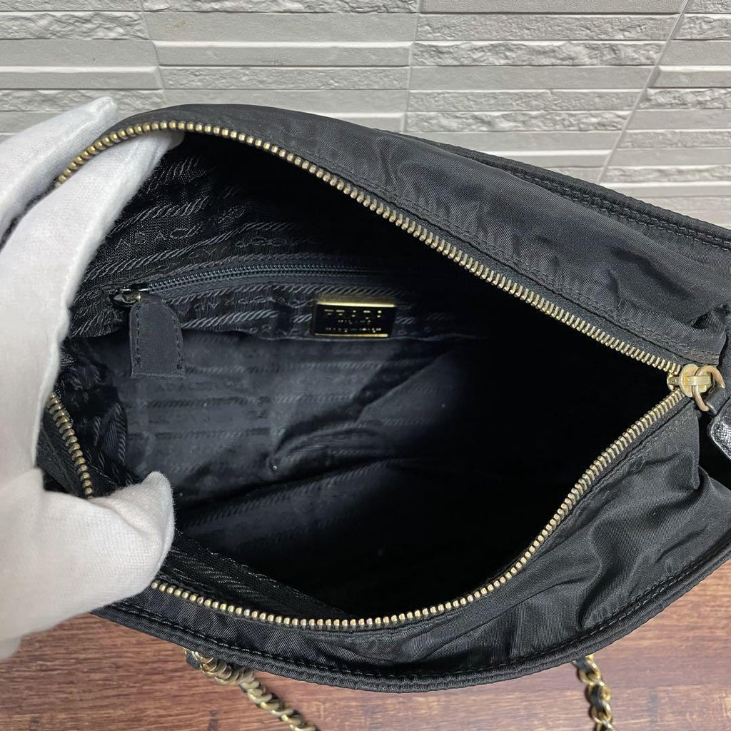 Prada Quilted Chain Shoulder Tote Triangle Plate Logo — view 8