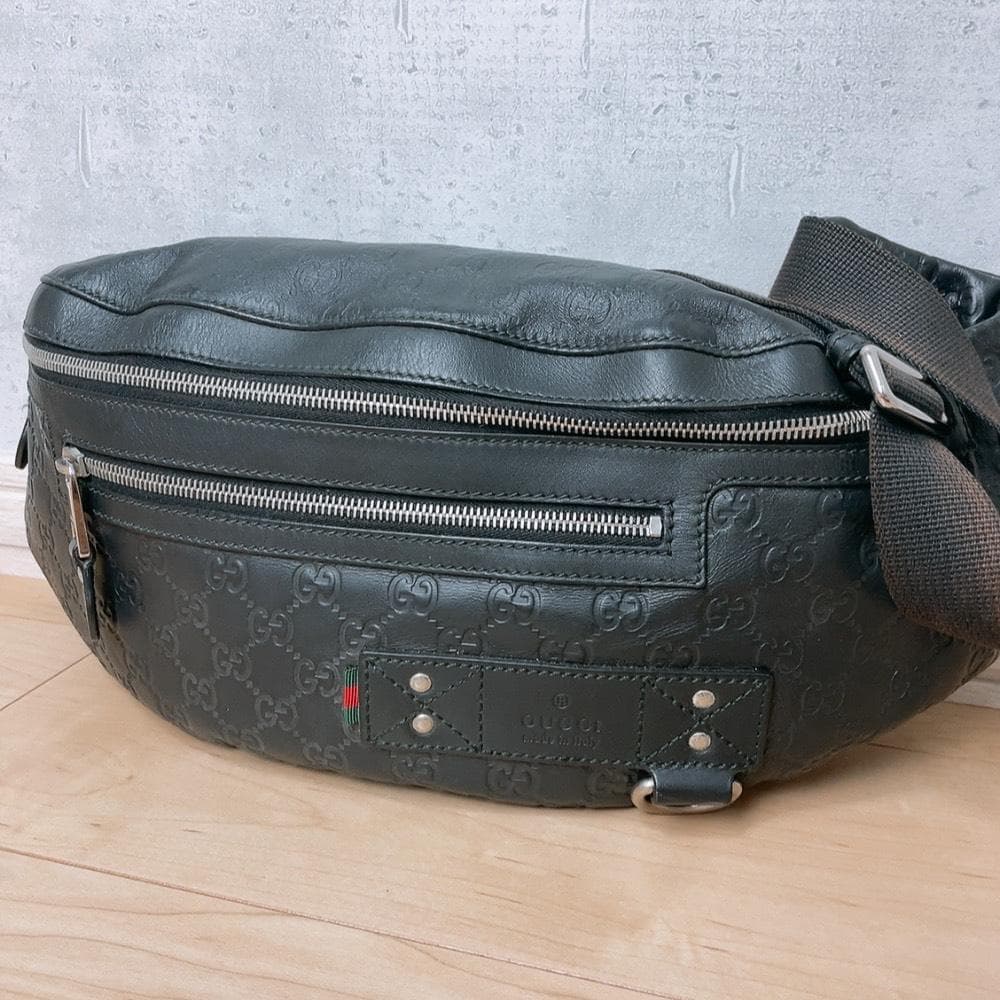 Gucci Guccissima Belt Bag Leather Sherry Line Black