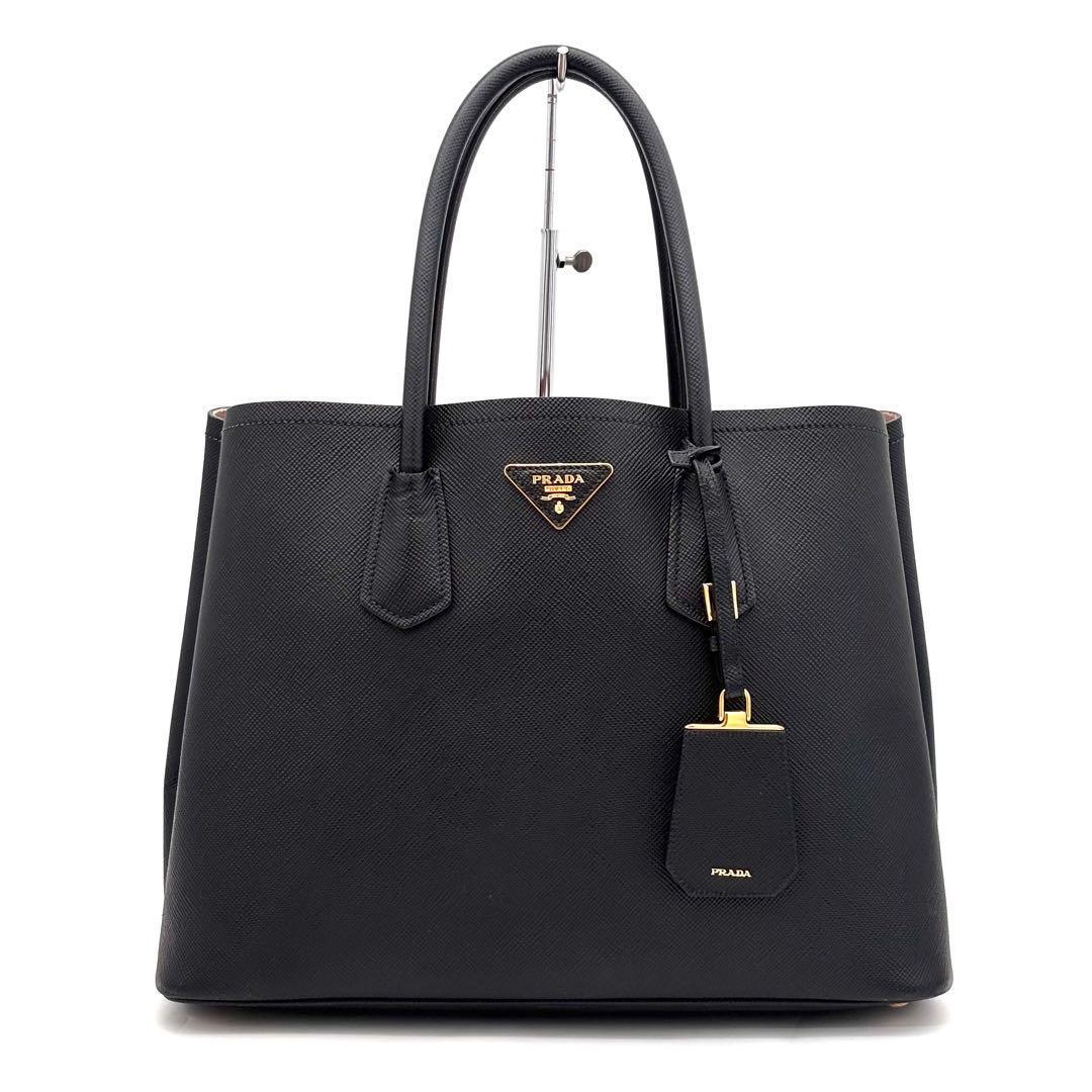 Prada Saffiano Leather Tote Bag Business Black
