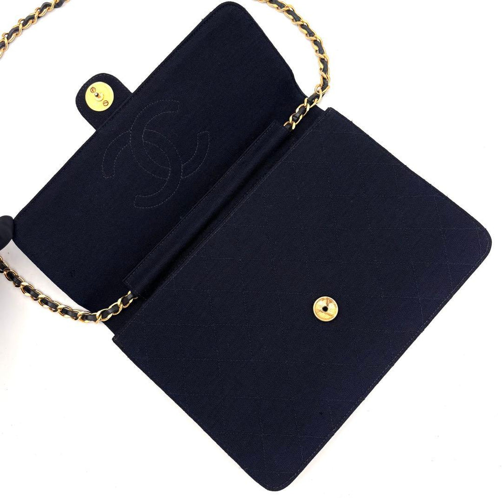 Chanel Quilted Cotton Chain Shoulder Bag Navy Gold — view 5