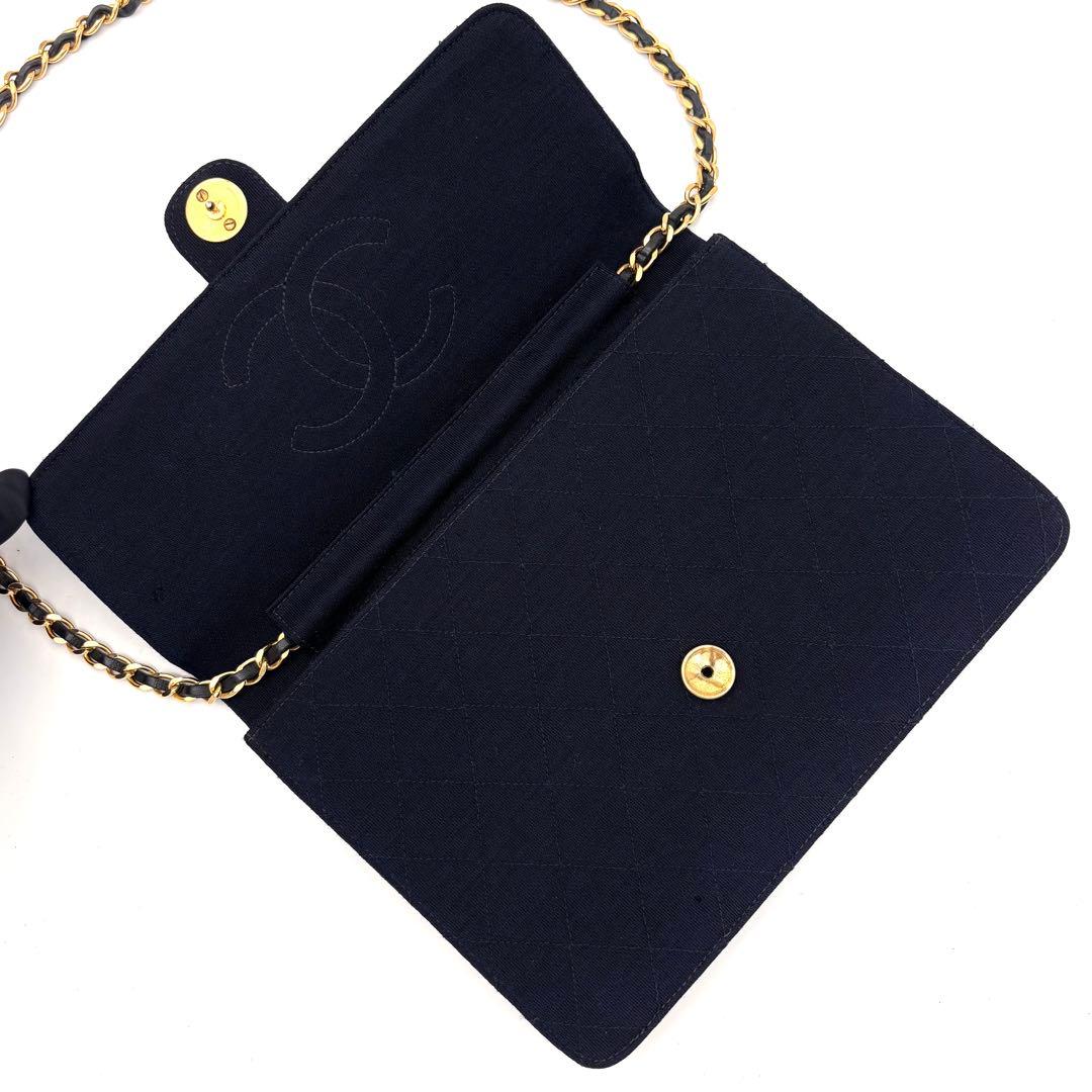 Chanel Quilted Cotton Chain Shoulder Bag Navy Gold — view 5