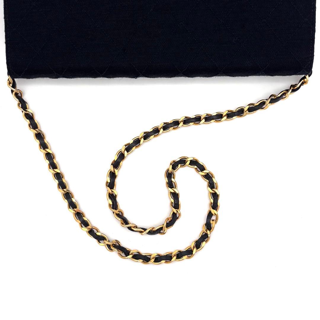 Chanel Quilted Cotton Chain Shoulder Bag Navy Gold — view 6