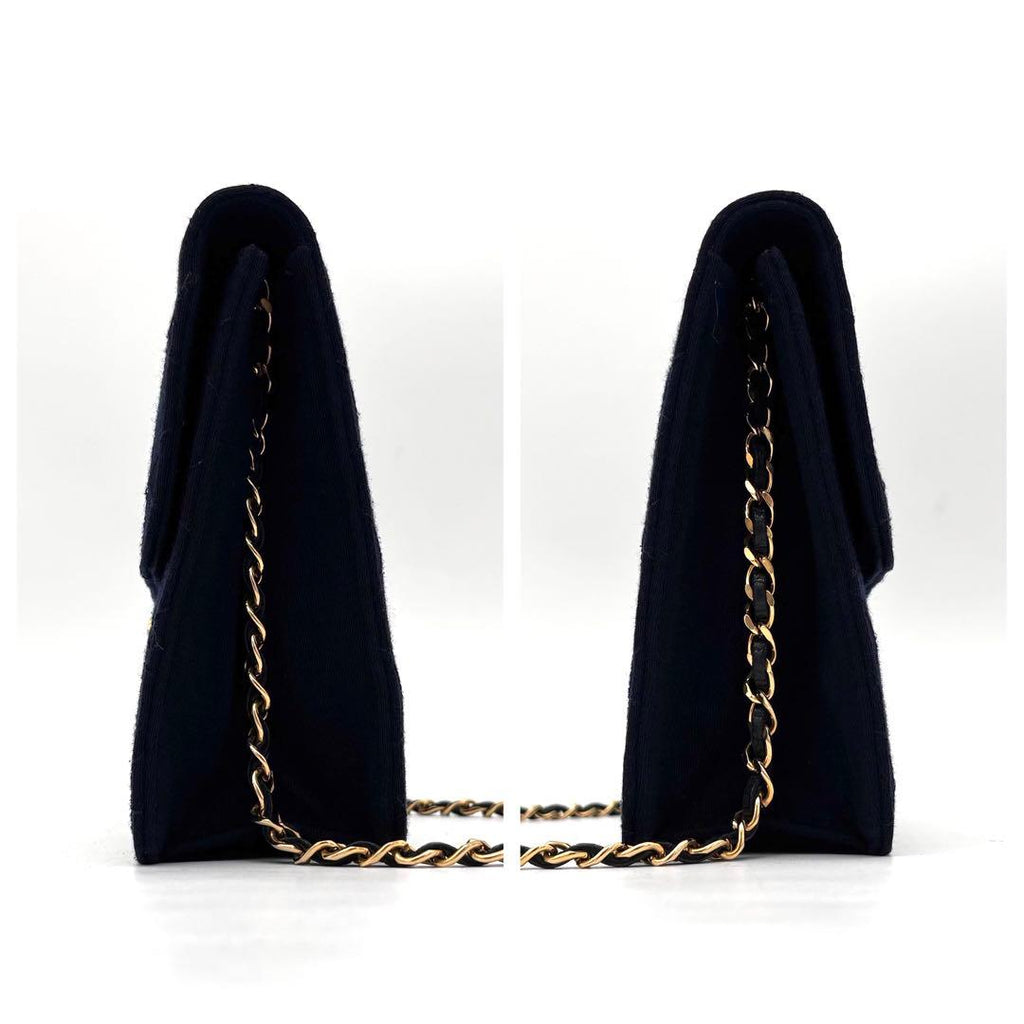 Chanel Quilted Cotton Chain Shoulder Bag Navy Gold — view 7