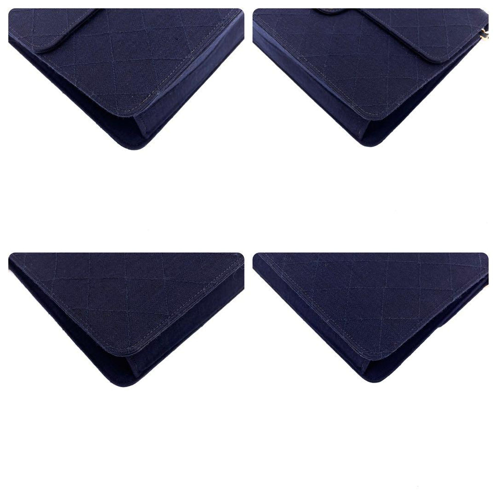 Chanel Quilted Cotton Chain Shoulder Bag Navy Gold — view 9
